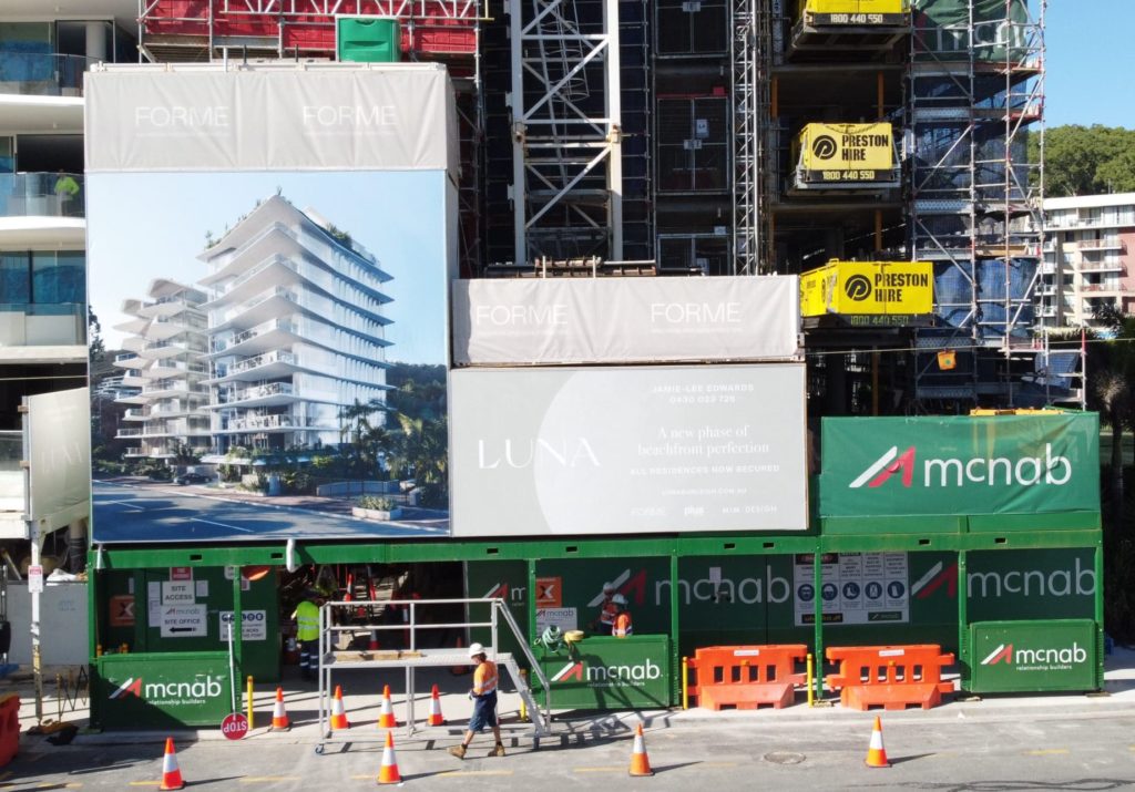 Guardian Gantry with signage attached at Luna Apartments Burleigh Heads